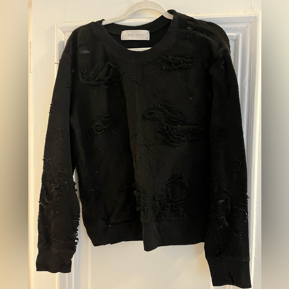 IRO Black Distressed Crewneck Sweatshirt